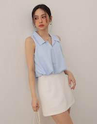 Sleeveless Bubble Hem Top With Collar Detail
