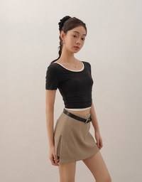 Basic Essential 2 Way Stretch Crop Tee with Side Ruching Detail