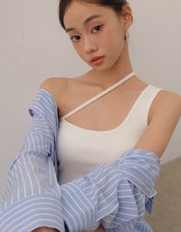 Asymmetrical Neckline One Shoulder Ribbed Knit Padded Crop Top
