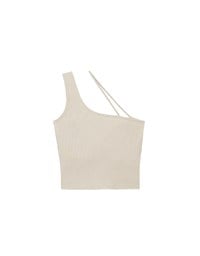 Asymmetrical Neckline One Shoulder Ribbed Knit Padded Crop Top