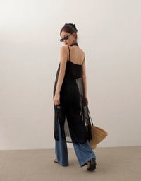 Sheer Longline Cover Up Cami Top with Side Slit Design