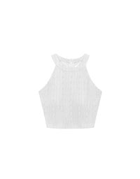 Lace Textured Halter Neck Sleeveless Padded Top