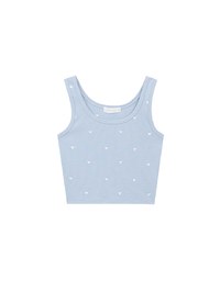 Embroidered Heart Pattern Ribbed Fitted Tank Top