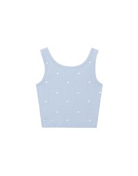 Embroidered Heart Pattern Ribbed Fitted Tank Top