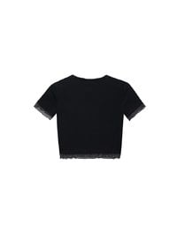 Layered Sheer Lettuce Edge Crew Neck Fitted Tee