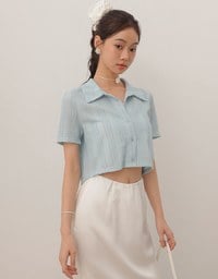 Striped Knit Collared Crop Shirt