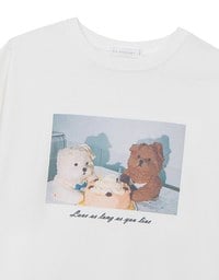 Round Neckline Puppy Print Oversized Graphic Tee