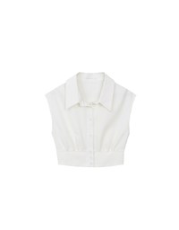 Cropped Button Down Collared Shirt with Cap Sleeves