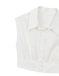 Cropped Button Down Collared Shirt with Cap Sleeves
