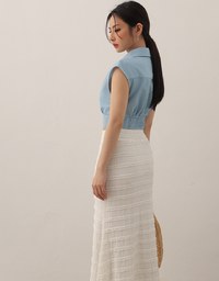 Cropped Button Down Collared Shirt with Cap Sleeves