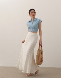 Cropped Button Down Collared Shirt with Cap Sleeves