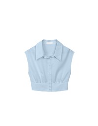Cropped Button Down Collared Shirt with Cap Sleeves