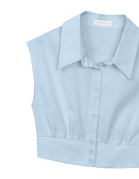 Cropped Button Down Collared Shirt with Cap Sleeves