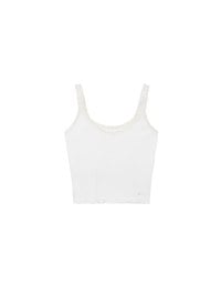 Lace Trimmed Ribbed Spaghetti Strap Padded Tank Top