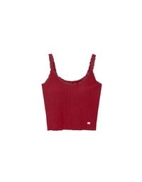 Lace Trimmed Ribbed Spaghetti Strap Padded Tank Top