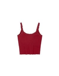 Lace Trimmed Ribbed Spaghetti Strap Padded Tank Top