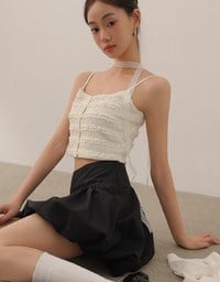 Layered Ruffle Lace Trim Button Up Cropped Cami Top