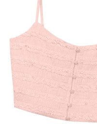 Layered Ruffle Lace Trim Button Up Cropped Cami Top