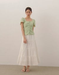 Textured Top with Adjustable Waistline Square Neck Work Blouse Style