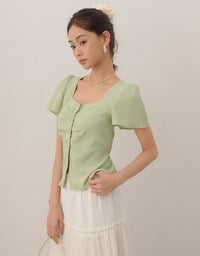 Textured Top with Adjustable Waistline Square Neck Work Blouse Style