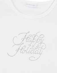 Bejeweled Cropped Top With Rhinestone Embellished Slim Fit Holiday Tee