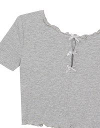 Ribbon Cut Out Ribbed Crop Top with Lettuce Hem