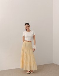 Short Sleeve Cropped Tee with Heart Bow Lace Patch Detail