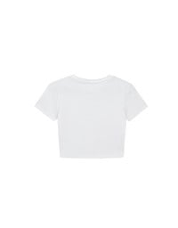 Short Sleeve Cropped Tee with Heart Bow Lace Patch Detail