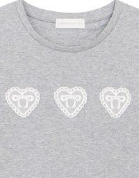 Short Sleeve Cropped Tee with Heart Bow Lace Patch Detail