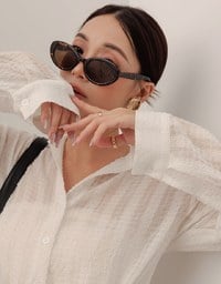 Sheer Gingham Bubble Long Sleeve Blouse with Drawstring Hem