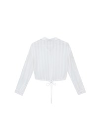 Sheer Gingham Bubble Long Sleeve Blouse with Drawstring Hem