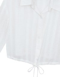 Sheer Gingham Bubble Long Sleeve Blouse with Drawstring Hem