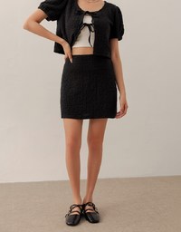 Crinkled Texture Open Front Top with Ribbons