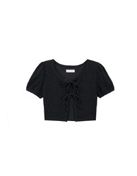 Crinkled Texture Open Front Top with Ribbons