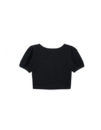Crinkled Texture Open Front Top with Ribbons