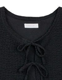 Crinkled Texture Open Front Top with Ribbons
