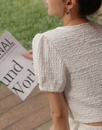 Crinkled Texture Open Front Top with Ribbons