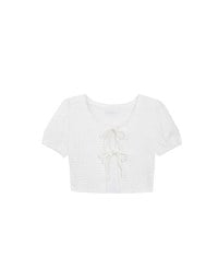 Crinkled Texture Open Front Top with Ribbons