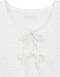 Crinkled Texture Open Front Top with Ribbons