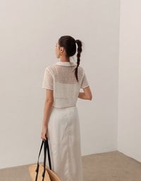 Contrast Trim Crochet Tie Front Collared Top