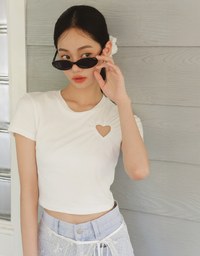 Heart Cut out Cropped Knit Top