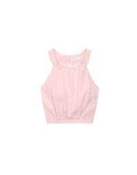 Textured Check Halter Padded Tank Top with Elastic Hem