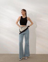 AIRY HOURGLASS Round Neck Textured Ribbed Crop Padded Tank Top