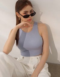 AIRY HOURGLASS Round Neck Textured Ribbed Crop Padded Tank Top