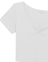 Pointelle Sweetheart Neck Lace Trim Tee