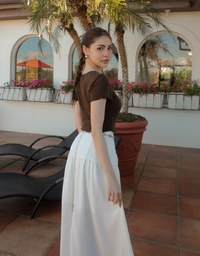 Pointelle Sweetheart Neck Lace Trim Tee
