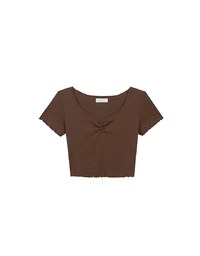 Pointelle Sweetheart Neck Lace Trim Tee