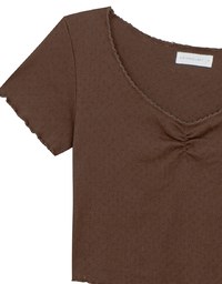 Pointelle Sweetheart Neck Lace Trim Tee