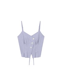 Asymmetric Neckline Button Up Pleated Spaghetti Strap Camisole Top