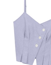 Asymmetric Neckline Button Up Pleated Spaghetti Strap Camisole Top
